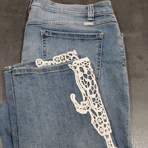 INC International Concepts Blue Straight Leg Croped Jeans with Lace Detail